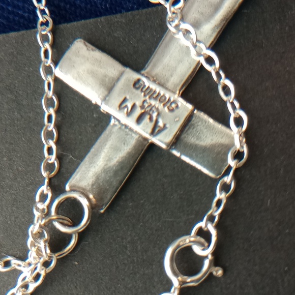 Sterling Silver Stamped Cross Pendant Necklace Signed - Picture 13 of 13